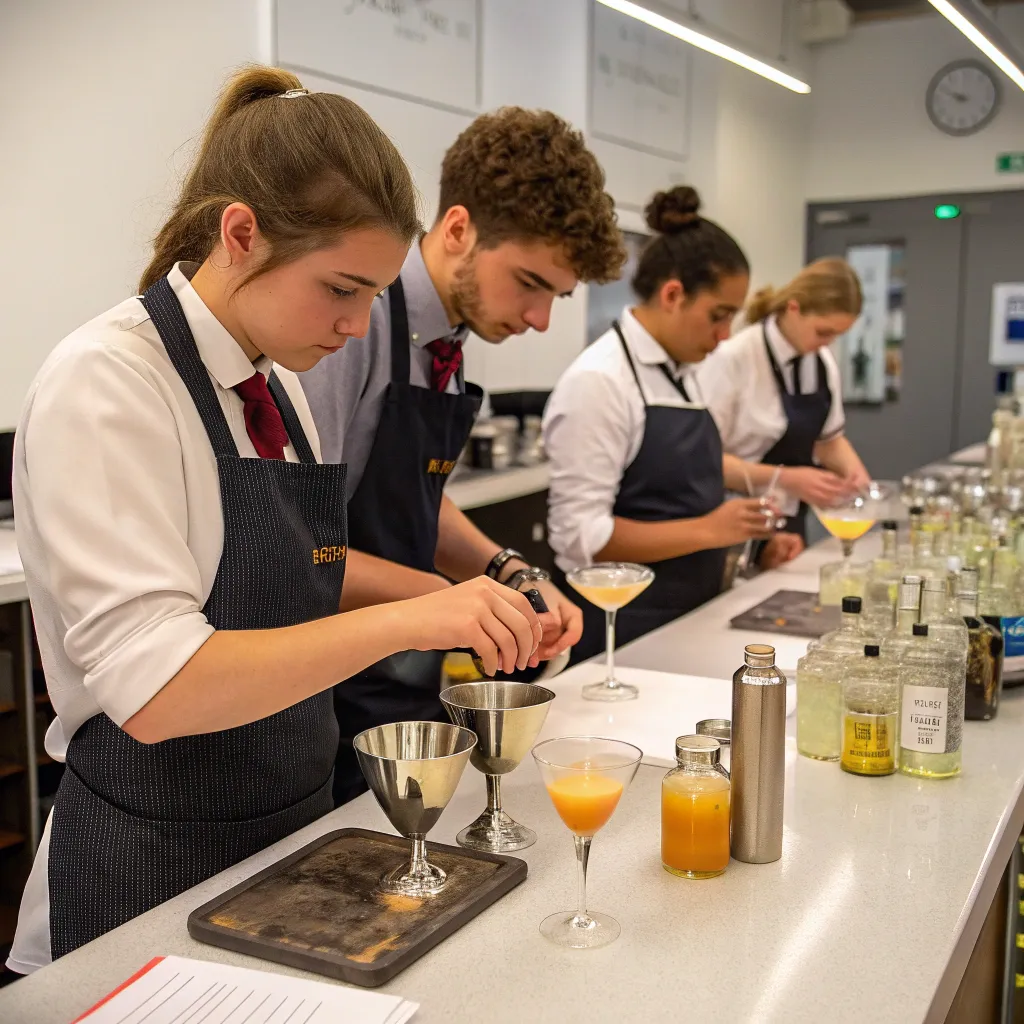 Students engaged in a beverage preparation class